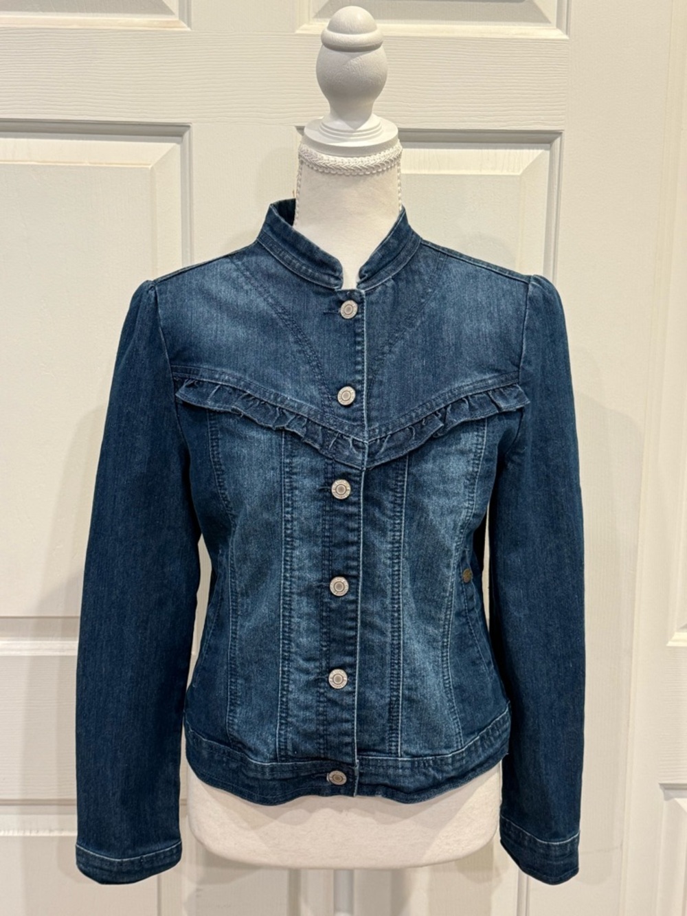 Tommy Girl Denim Jacket Ruffle Trim Fitted Blue Jean Jacket M - Picture 3 of 9